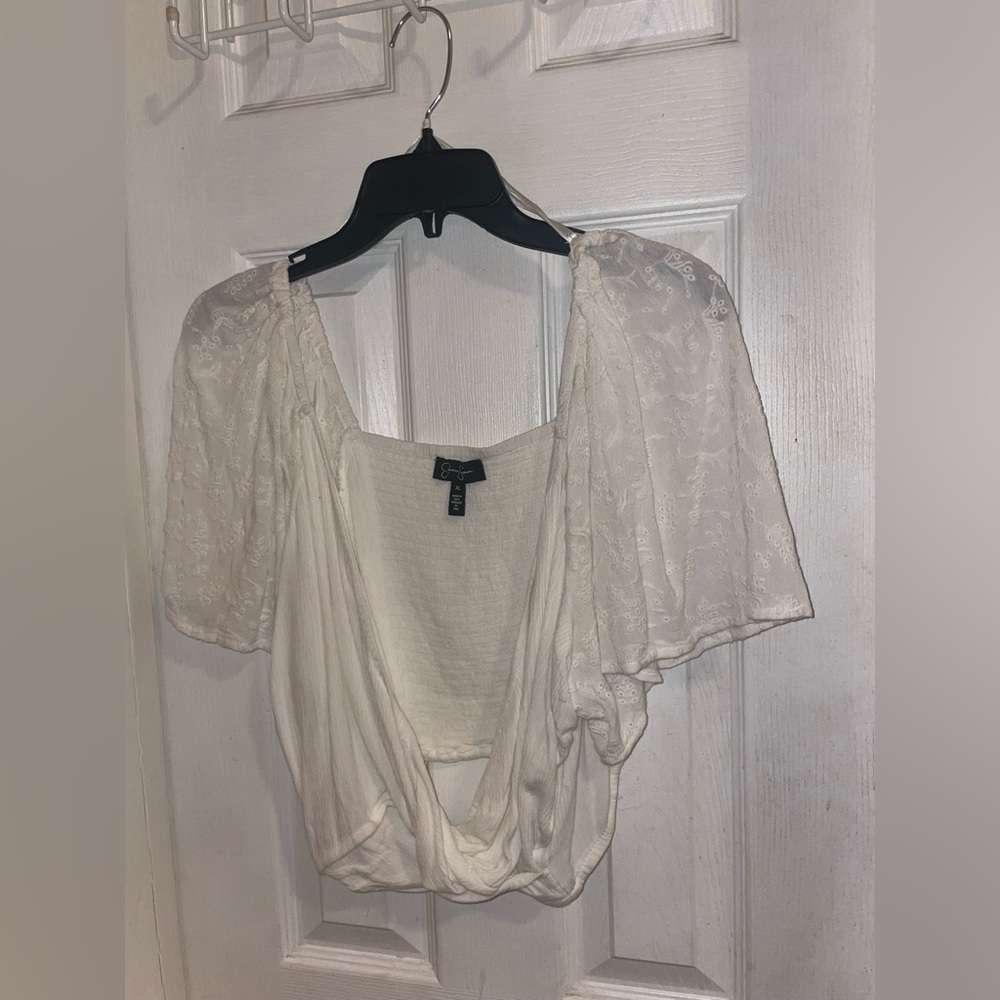 Jessica Simpson White Asymmetrical Wrap Blouse